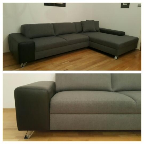 Lemans so zníženými chrbtovými opierkami v kombinácii látkového poťahu FIGARO a pravej kože. Rozmer: 300x195cm